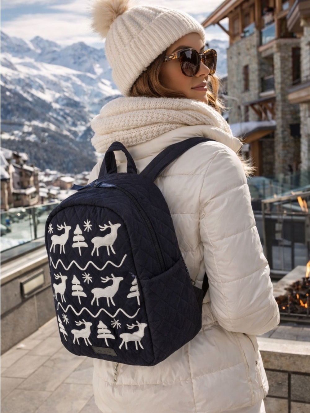 VERA BRADLEY Essential Compact Backpack in the Merry Mischief Snow Day